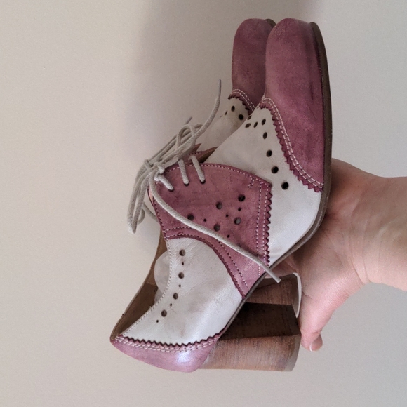 Fidji leather pink-rose & white heels - Picture 2 of 11